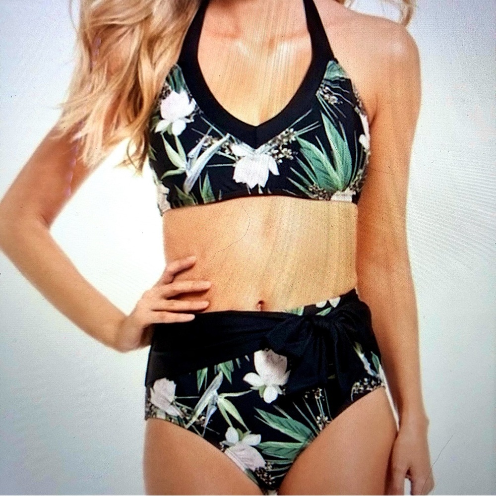 Antonio Melani Bikini Set Black Floral Size 4 NWT